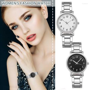 Polshorloges kijken vrouwen 2023 mode luxe eenvoudige stalen band dames grote dial quartz klok armband set reloj mujerwristwatches hect22
