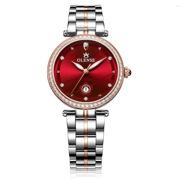 Montres-bracelets Montre Femmes Célèbre Quartz OLENSE LQ8037 Rouge Saphir Cristal Gril Calendrier Femme Horloge 2023
