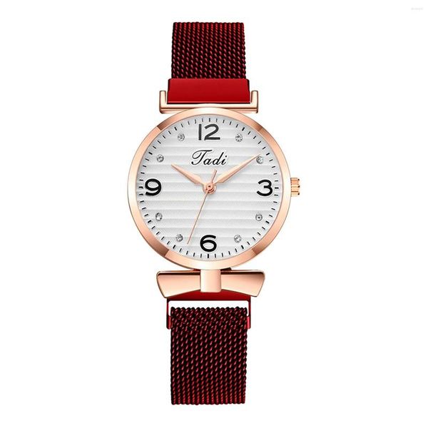 Relojes de pulsera Reloj Mujer Damas Diamante Moda Malla Correa de nylon Analógico Cuarzo Redondo Relojes de lujo