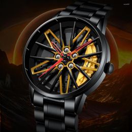 Relojes de pulsera Relojes 3D Real Man Impermeable Girar Coche Rim Reloj Cuarzo Hombres Deportes 360 Rueda para hombres Reloj