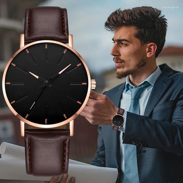 Wallwatches Watches for Men Leather Band Luxury Quartz Wristwatchesstainless Steel Dial de Bracele Reloj Hombre