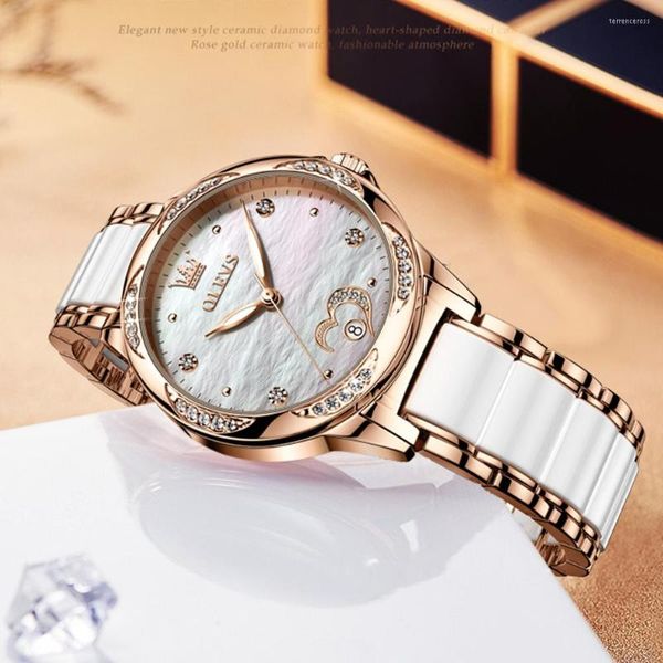 Montres-bracelets Montres Pour Femmes Diamant Or Rose Poignet De Mode Bracelet En Céramique Dames Machines Montre Horloge Montre Femme