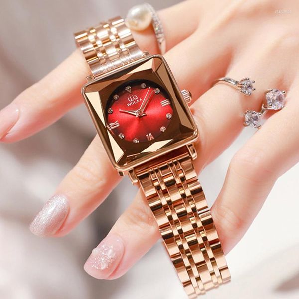 Wristwatches Watches For Women Simple Square Rose Gold Ladies Waterproof Stainless Steel Clock Montre Femme 2023