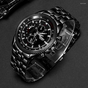 Montres-bracelets montres hommes sport noir acier inoxydable Quartz militaire Relogio Masculino Horloge Mannenmontres-bracelets Hect22