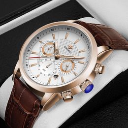 Montres-bracelets Montres Hommes Top Horloge Casual Cuir Montre Homme Sport Étanche Quartz Chronographe Relogio MasculinoMontres-bracelets WWristw