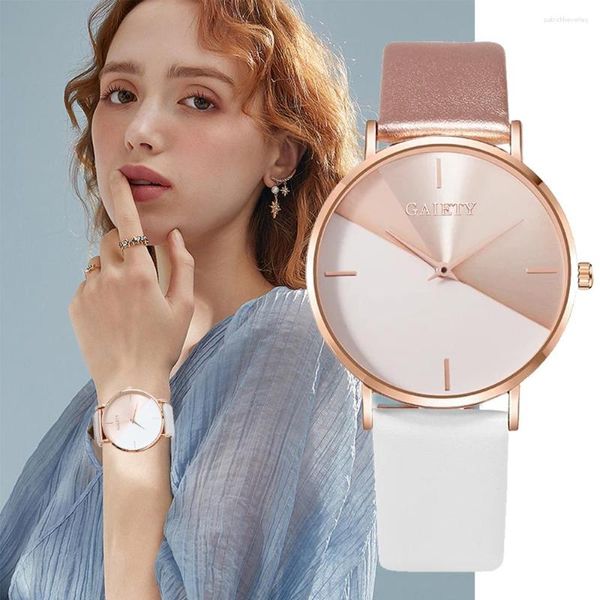 Relojes de pulsera para mujer, moda 2023, bonito reloj de vestir para mujer, esfera de bloque de color, pulsera de cuero de cuarzo analógico, Montre Femme