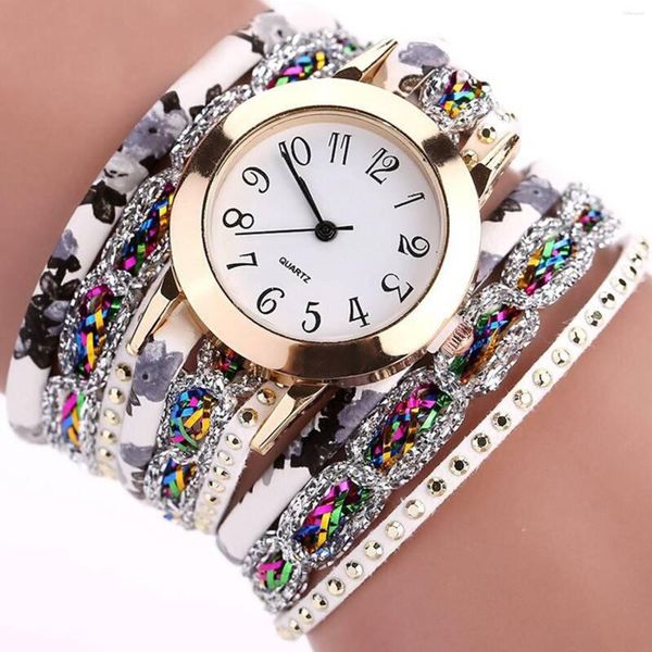 Relojes de pulsera Relojes Mujer Reloj de cuarzo Pulsera Flor Reloj de pulsera de piedras preciosas Mujer elegante Moda femenina para