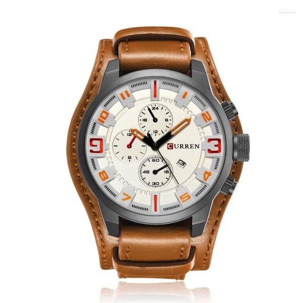 Montres-bracelets Étanche Casual Cadran Blanc Acier Reloj Bracelet En Cuir Véritable Montres Pour Hommes