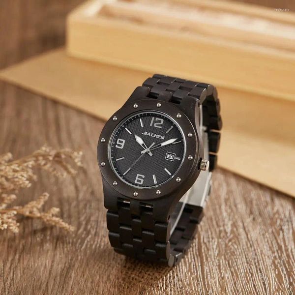 Relojes de pulsera Reloj de madera a prueba de agua Hombres Relojes de cuarzo Banda de madera Calendario Analógico Masculino Elegante Relogio 2024