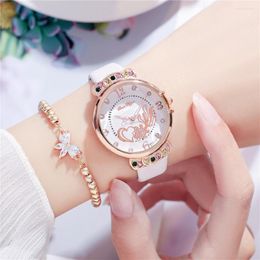 Montres-bracelets Vague Style Bohème Dames Ceinture Montre Mode Coloré Diamant Poisson Rouge Motif Quartz Femme