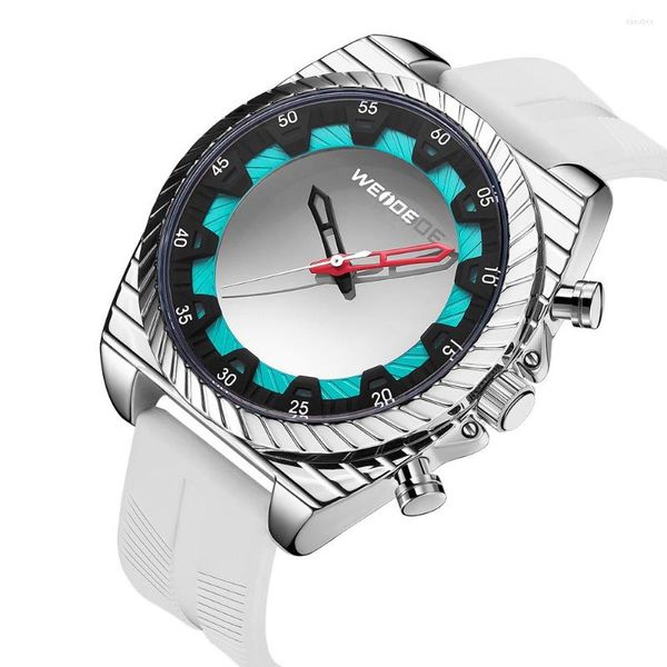 Relojes de pulsera Weide Marca Moda Cuarzo Hombres Relojes Impermeable Deporte Militar Reloj de pulsera Blanco Caucho LED Luz Casual Hombre Reloj Relogios