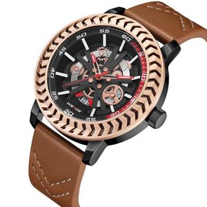 Relojes de pulsera Weide Moda Cuarzo Hombres Relojes Impermeable Deporte Militar Reloj de pulsera Correa de cuero marrón Casual Calendario Masculino Reloj Relogios