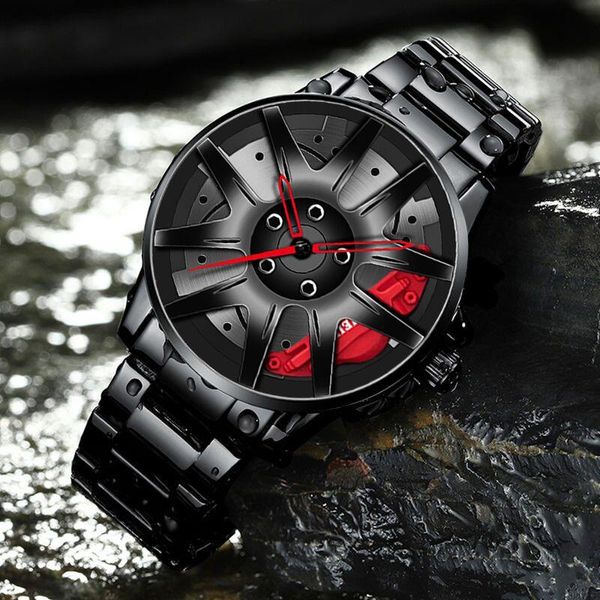Relojes de pulsera Forma de rueda Diseño Moda Deportes Relojes para hombre Acero inoxidable Cuarzo Reloj de marca al aire libre para hombres Relogio masculino RelojWristwa
