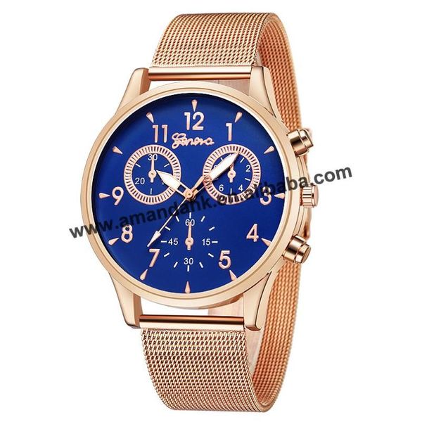 Relojes de pulsera Venta al por mayor Moda Ginebra Estilo Reticularis Correa de reloj Relojes Pulsera de oro Reloj Malla Vestido de mujer Reloj de pulsera 635 Relojes de pulsera