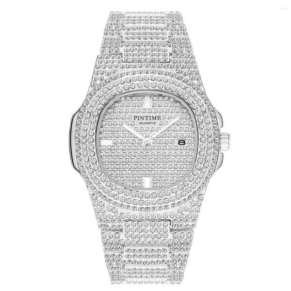Montres-bracelets en gros hommes femmes mode diamant montre Bling glacé couple mouvement à quartz robe décontractée cadeau horloge mâle