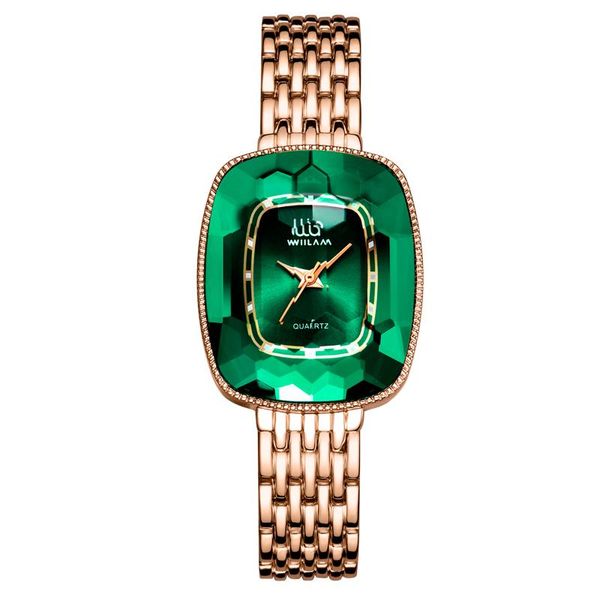 Relojes de pulsera de marca WIILAA para mujer, conjunto de pulsera, esfera verde, malla de oro rosa Simple, moda de lujo, reloj de cuarzo cuadrado para mujer