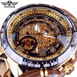 Orologi da polso Winner Mechanical Sport Design Lunetta Golden Watch Mens Orologi Top Brand Luxury Montre Homme Orologio da uomo automatico Skeleton Watch 230731