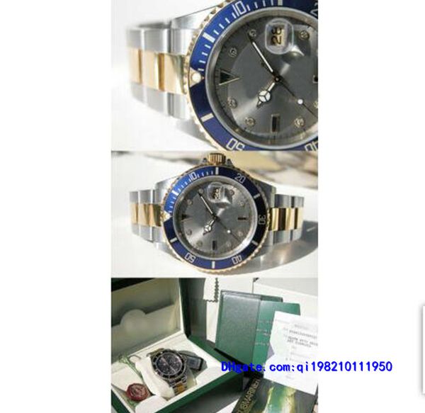 Montres-bracelets avec boîte originale, montres pour hommes modernes et décontractées, cadran Serti en ardoise, acier bicolore, or jaune 18 carats, 40mm, 16613