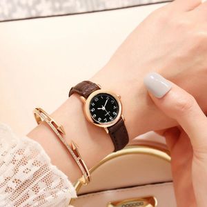 Relojes de pulsera con correa de cuero de PU, reloj de pulsera con esfera redonda, relojes de mujer, adornos para oficina diaria informal