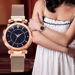 Montres-bracelets WJ-8417 Montres d'or de luxe Femmes 2023 Mode Starry Sky Mesh Bracelet magnétique Quartz Montre Femme