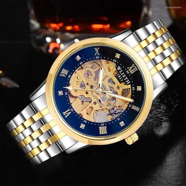 Relojes de pulsera WLISTH Hombres Relojes mecánicos Marca de negocios Reloj Masculino Relogio Correa de cuero de acero completo Wirst Saati Reloj Hombre