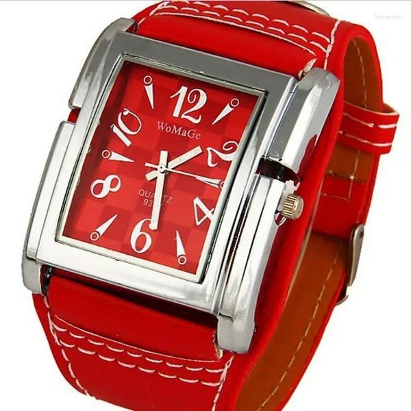 Montres-bracelets Womage Mode Rectangle Montre Femmes Grandes Montres Bande En Cuir Rouge Analogique Quartz Dames Relogio Feminino