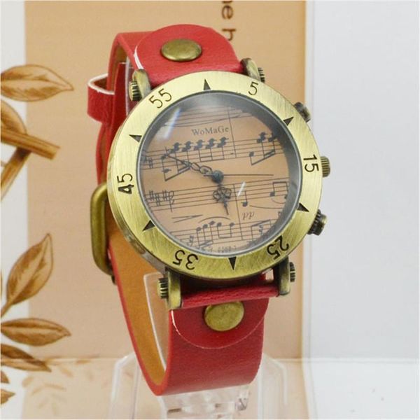 Relojes de pulsera Womage Vintage Relojes Mujer Mujer Moda Música Nota Reloj de cuarzo Casual Damas