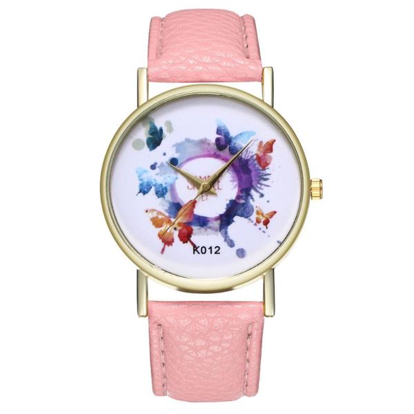Relojes de pulsera Mujer Moda Mariposa Relojes Tipo Mujer Banda de cuero Analógico Cuarzo Redondo Exquisito Reloj de pulsera simple
