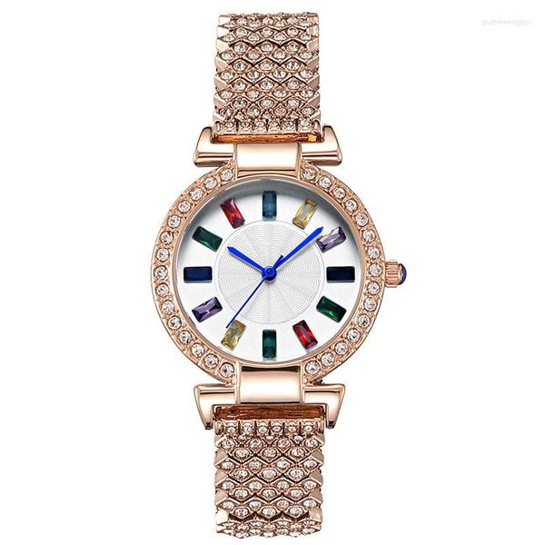 Relojes de pulsera Reloj de cuarzo para mujer Diamante completo Colorido Impermeable Moda de lujo