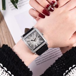 Polshorloges damessplein horloge luxe kwarts horloges voor dames klassieke klok minimalisme diamant lederen band topkwaliteit