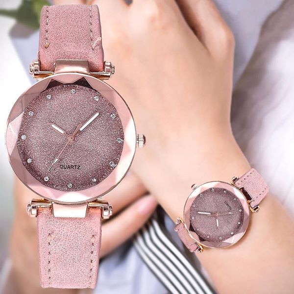 Mujeres de pulsera Vintage de cuero de cuero Vintage reloj Damas Reloj Coreano Stary Sky Exquisito Diamond Wallwatch Luxury Watches for W
