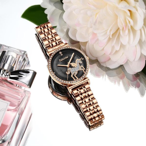 Relojes de pulsera para mujer, reloj de cuarzo con diamantes para mujer, correa de acero inoxidable de cristal a la moda, reloj para niñas, regalo