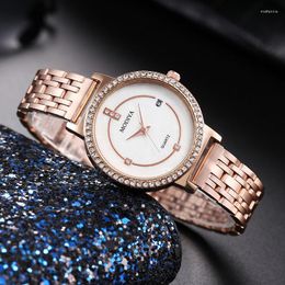 Montres-bracelets Montres Femme Diamant Quartz Montre Femme Calendrier Acier Ceinture Nacre Montre Femme Horloge