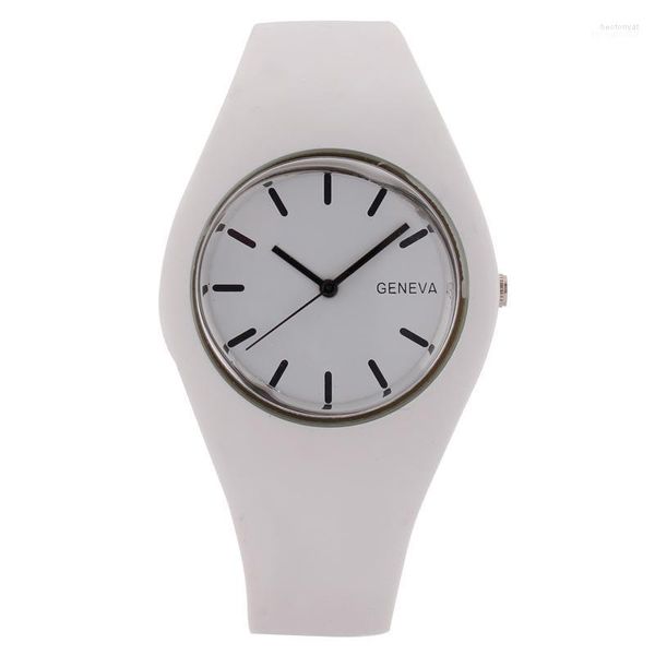 Relojes de pulsera para mujer, reloj de pulsera informal con esfera de macarrón de cuarzo redondo de caramelo, correa de goma, reloj de pulsera resistente al agua Hect22