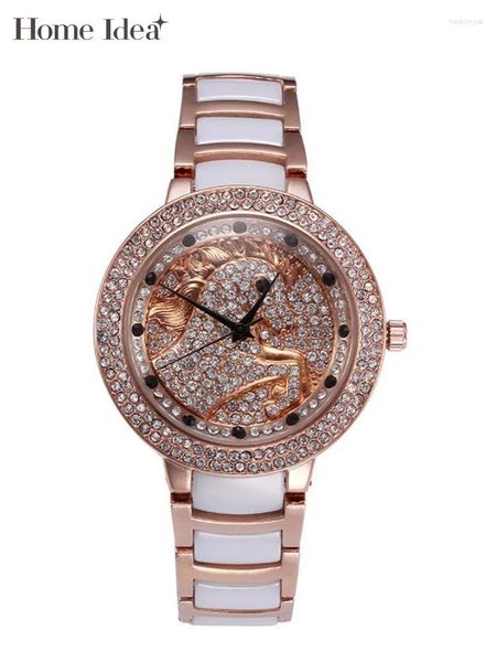 Mujeres de pulsera Mujeres Diamantes de moda casual Cerámica Copper Strip Designer Oficina Damas Elegante Reloj de muñeca de cuarzo