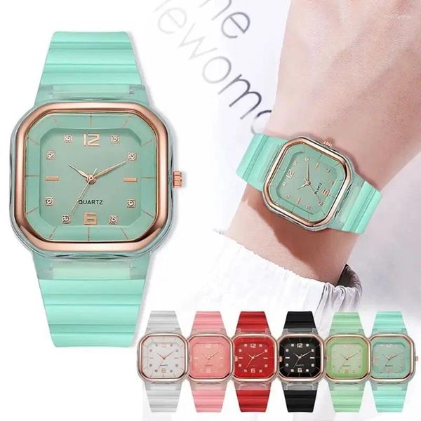 Mujeres de pulsera Mujeres Colorido Sport Silicone Jelly Quartz Watch Men Casual Wutwatch Pareja Unisex Wrist with Rhinestone