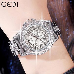 Polshorloges vrouwen jurk kijken bling rhinestone Gedi mode dames roestvrij staal kwarts armband horloges waterdicht 3116