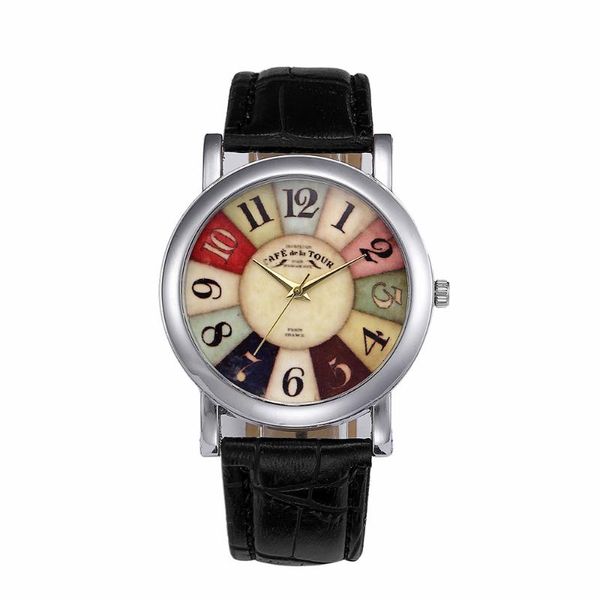 Relojes de pulsera Moda Moda Black Quartz Watch Lady Leather Wamkband de alta calidad Casual Dial Wristwatch Regalo para esposa 555