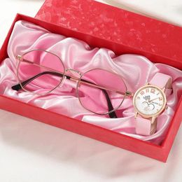 Montre-bracelets Femmes Fashion Casual Leather Belt Watches Lunets Set Quartz Robe Clock Montre Femme