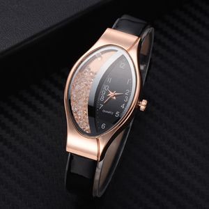 Montres-bracelets femmes mode montre de luxe Bracelet en cuir Bracelet horloge Ellipse strass PU Sport montres à Quartz pour