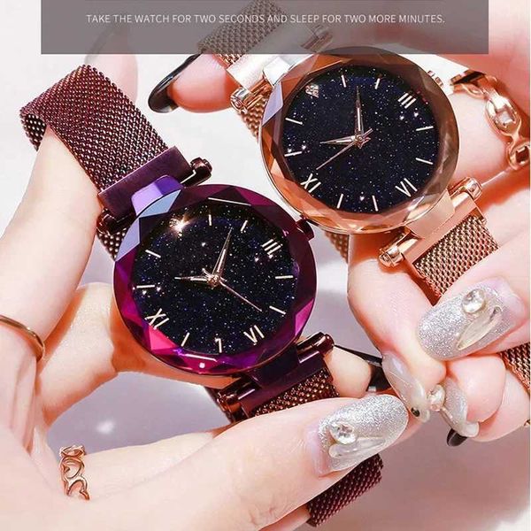 Montre-bracelettes femmes mode étoiles ciel montres magnét boucle maille ceinture diamant quartz regarde les femmes habillées horloges wrists wrists reloj para mujer 240423