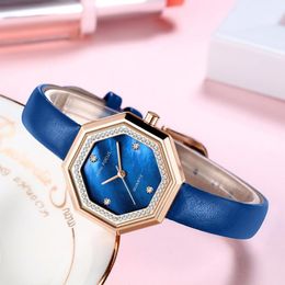 Polshorloges dames lederen strass kijken horloge zilveren armband kwarts waterdichte dame zakelijke analoge horloges roze blauwe wijzerplaat wach 285G