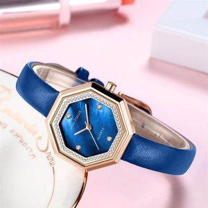 Horloges Dames Leer Strass Horloge Zilveren Armband Quartz Waterdicht Dame Zakelijk Analoge Horloges Roze Blauwe Wijzerplaat Whatches263k