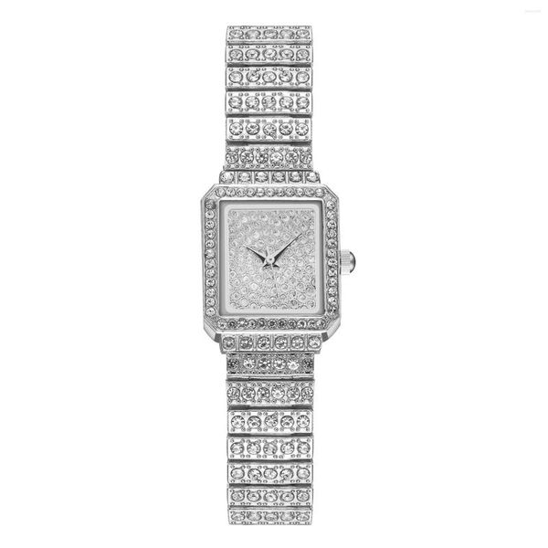 Relojes de pulsera para mujer, reloj de lujo con cara pequeña de Gypsophila, diamante brillante, correa de aleación, caja de acero inoxidable, relojes para personas mayores