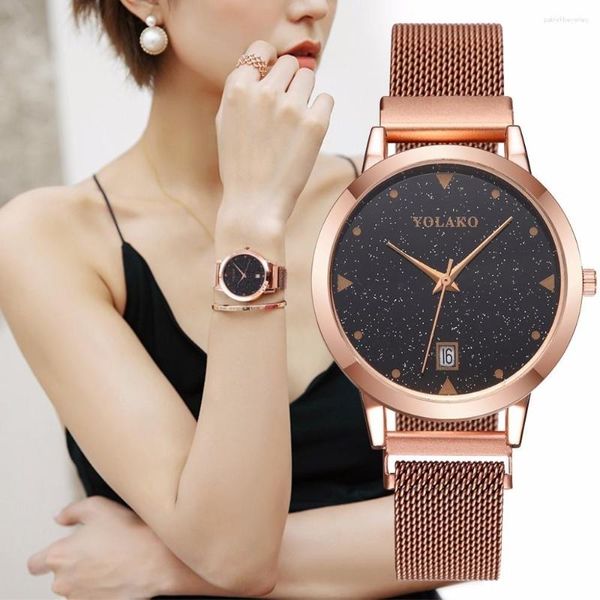 Relojes de pulsera para mujer, reloj magnético con cielo estrellado con calendario, reloj de regalo de cuarzo para mujer de lujo, reloj femenino