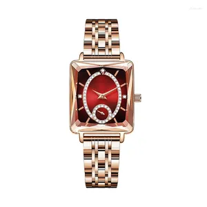 Relojes de pulsera Reloj de cuarzo para mujer, reloj de pulsera con esfera cuadrada y diamantes, correa de acero inoxidable, resistente al agua, decoración de regalo informal a la moda para mujer