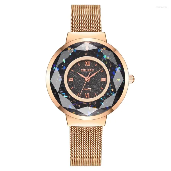 Montres-bracelets femmes rondes quartz cadran de luxe décontracté montres-bracelets en acier inoxydable bracelet à la mode horloge étanche montre-bracelet pour dames cadeau