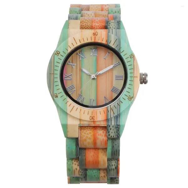 Montres-bracelets pour femmes, couleur bois de bambou, montre à quartz décontractée