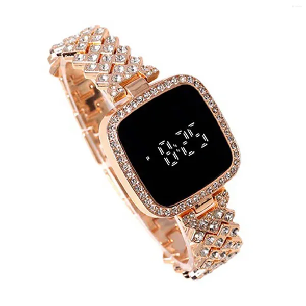 Reloj de pulsera de cristal para mujeres con relojes de pulsera con una banda electrónica de la banda y citas de la banda con incrustaciones de diamantes