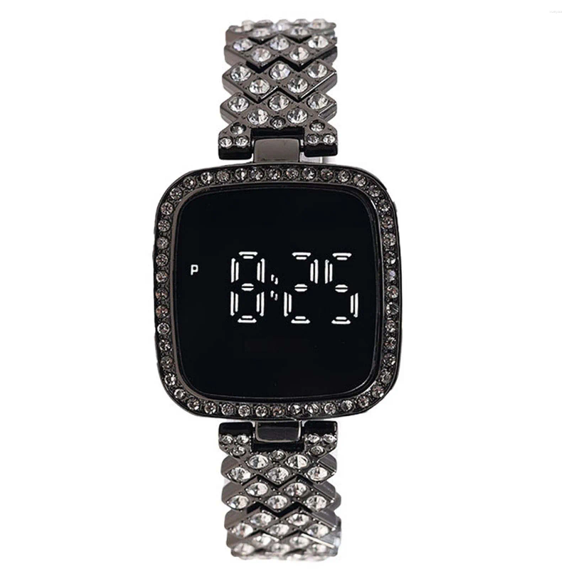 Relógios de pulso feminino pulseira de cristal relógio quadrado dial digital com strass banda para namorada presente de aniversário